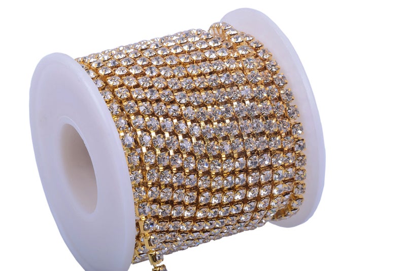 KAOYOO 10 Yards 4MM Crystal Rhinestone Close Chain Trim for Sewing Crafts,DIY Decoration(Gold) - Image 1